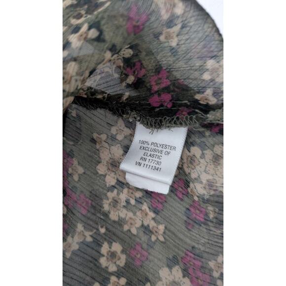Converse women Floral Purple Brown short sleeve sheer trough Top blouse top sz L - Picture 7 of 10